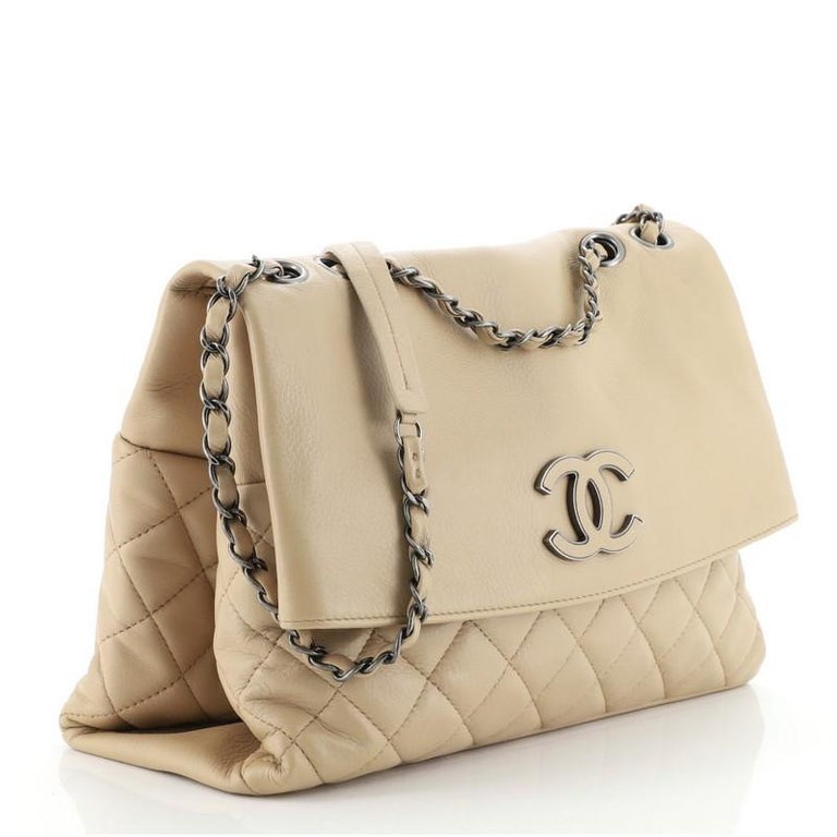 Chanel Hamptons Foldover Flap Bag Quilted Calfskin Medium at 1stDibs
