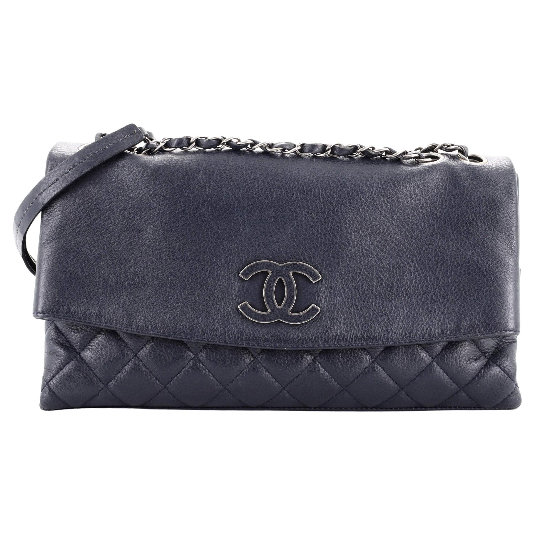 Chanel Hamptons Foldover Flap Bag Quilted Calfskin Medium
