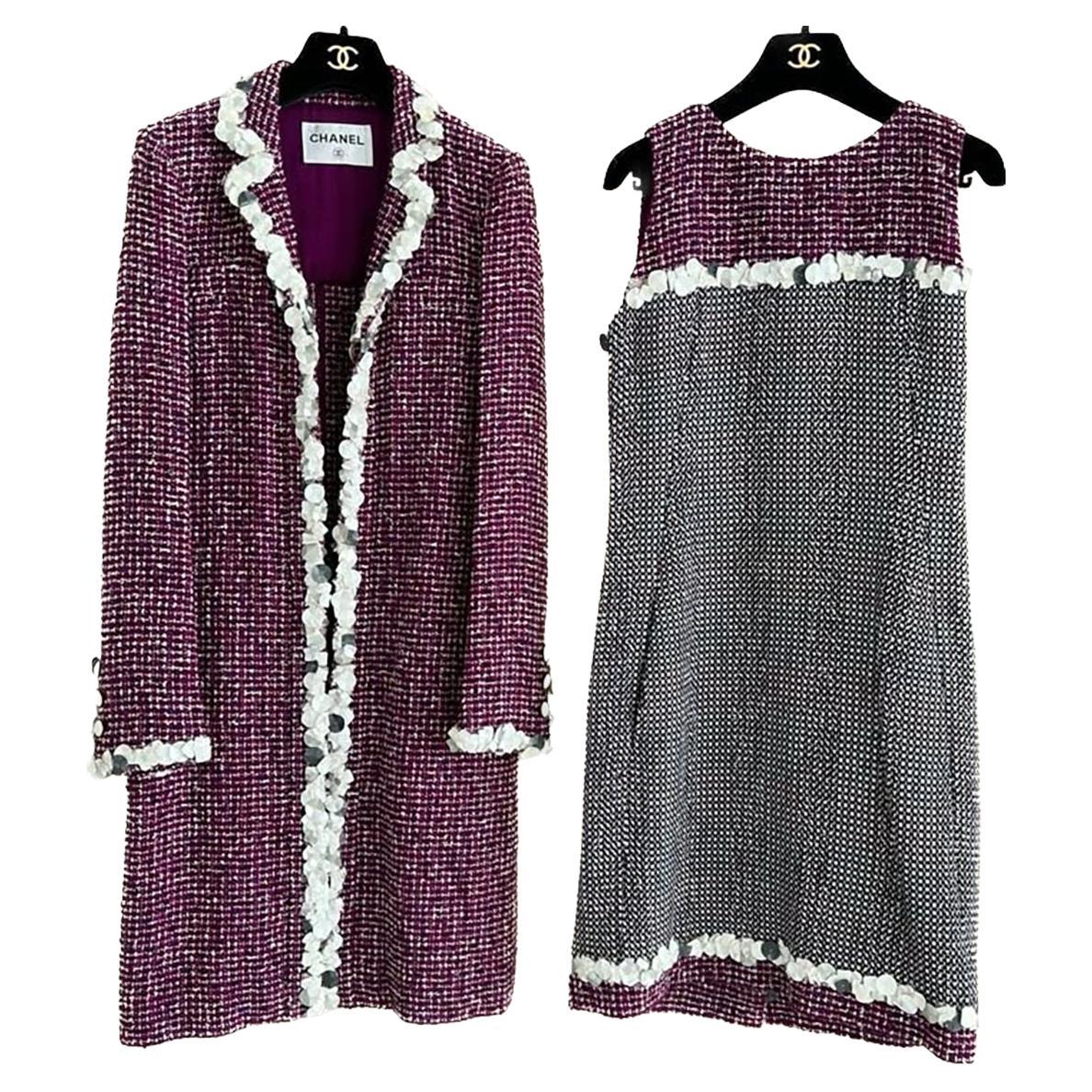 Chanel Hand Embellished Tweed Coat and Dress Set