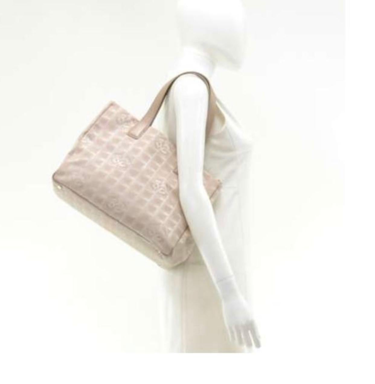  Chanel Handbag Bag New travel line Beige Nylon Jacquard Authentic Pre-Loved 3