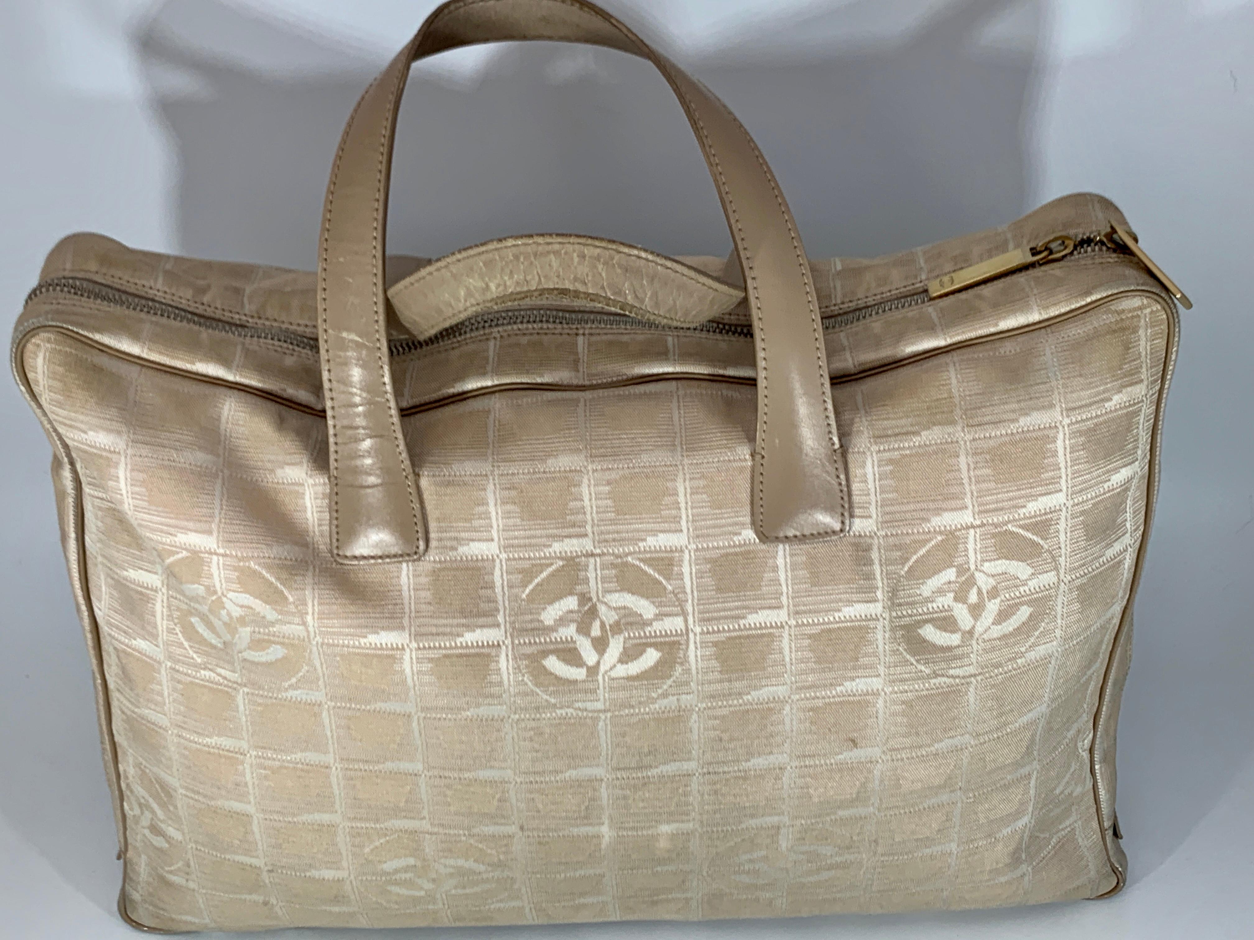  Chanel Handbag Bag New travel line Beige Nylon Jacquard Authentic Pre-Loved 1