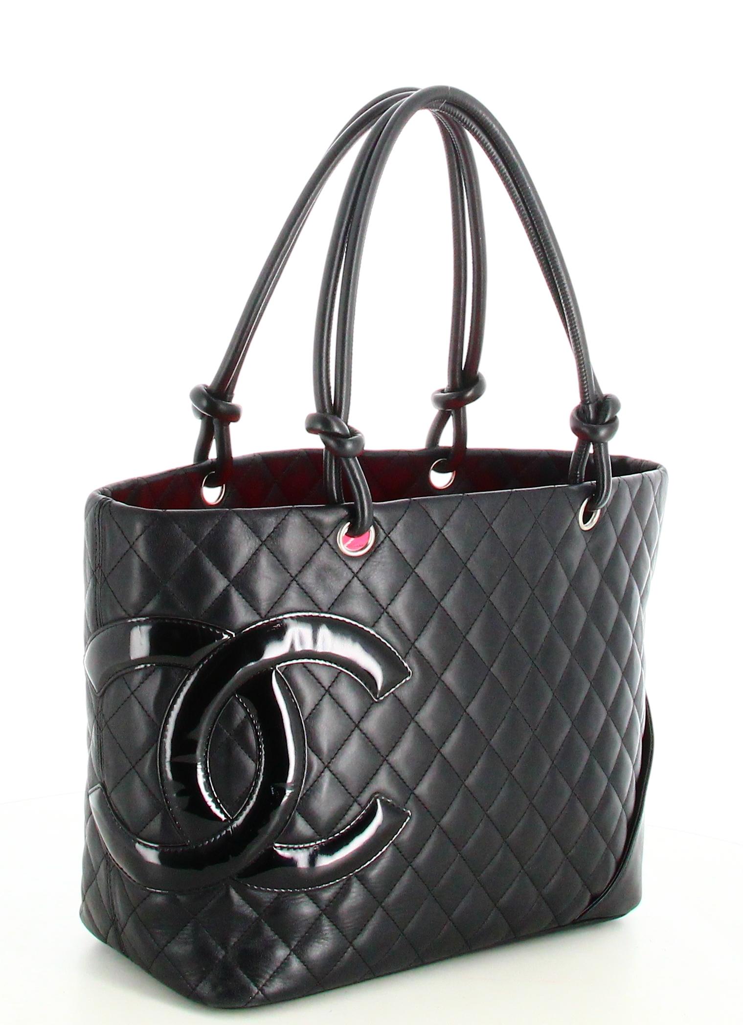 Chanel Handbag Black Leather Large Quilted Cambon Tote Line In Good Condition For Sale In PARIS, FR
