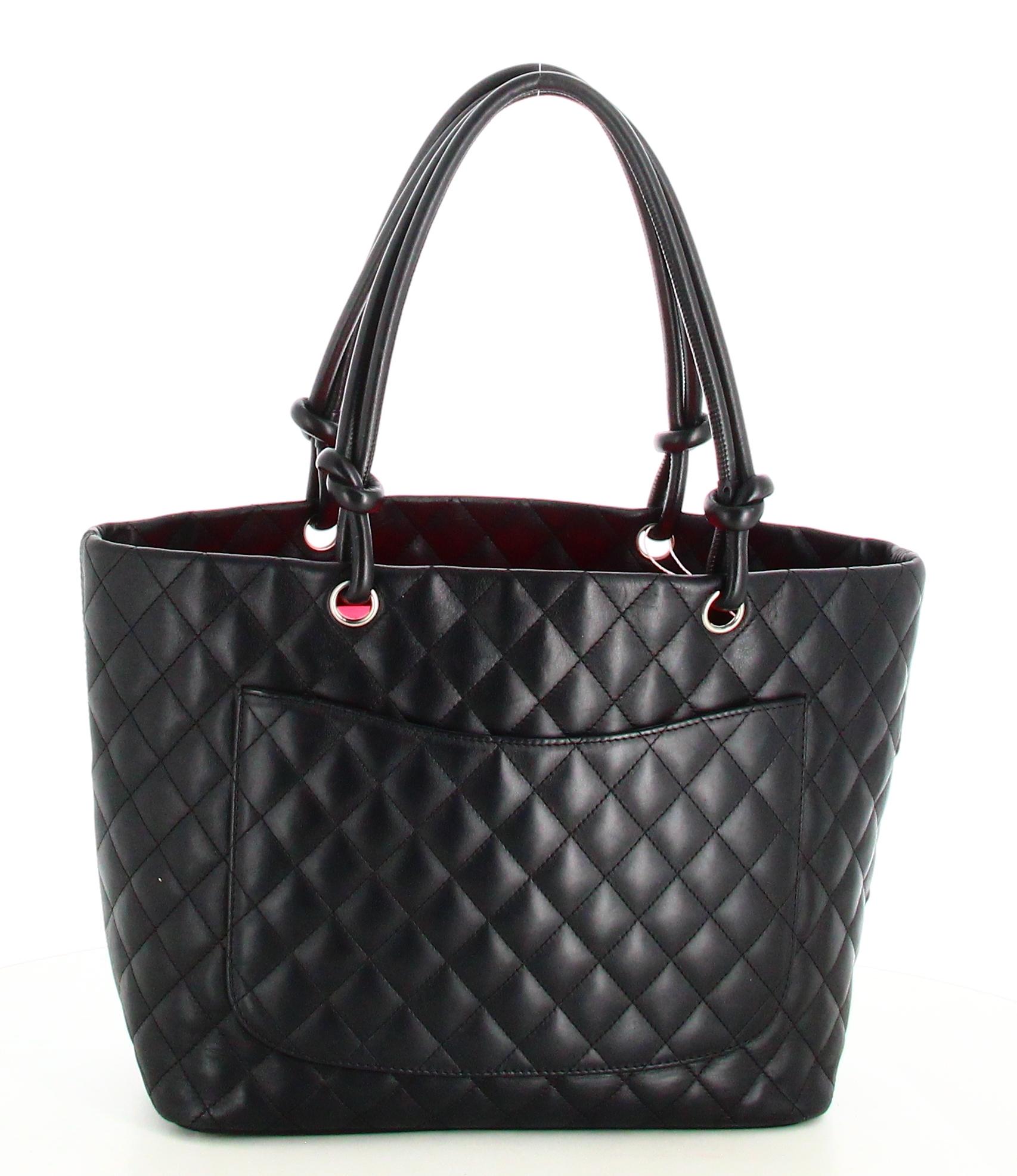 Chanel Handtasche aus schwarzem Leder Große gesteppte Cambon Tote Line im Angebot 1