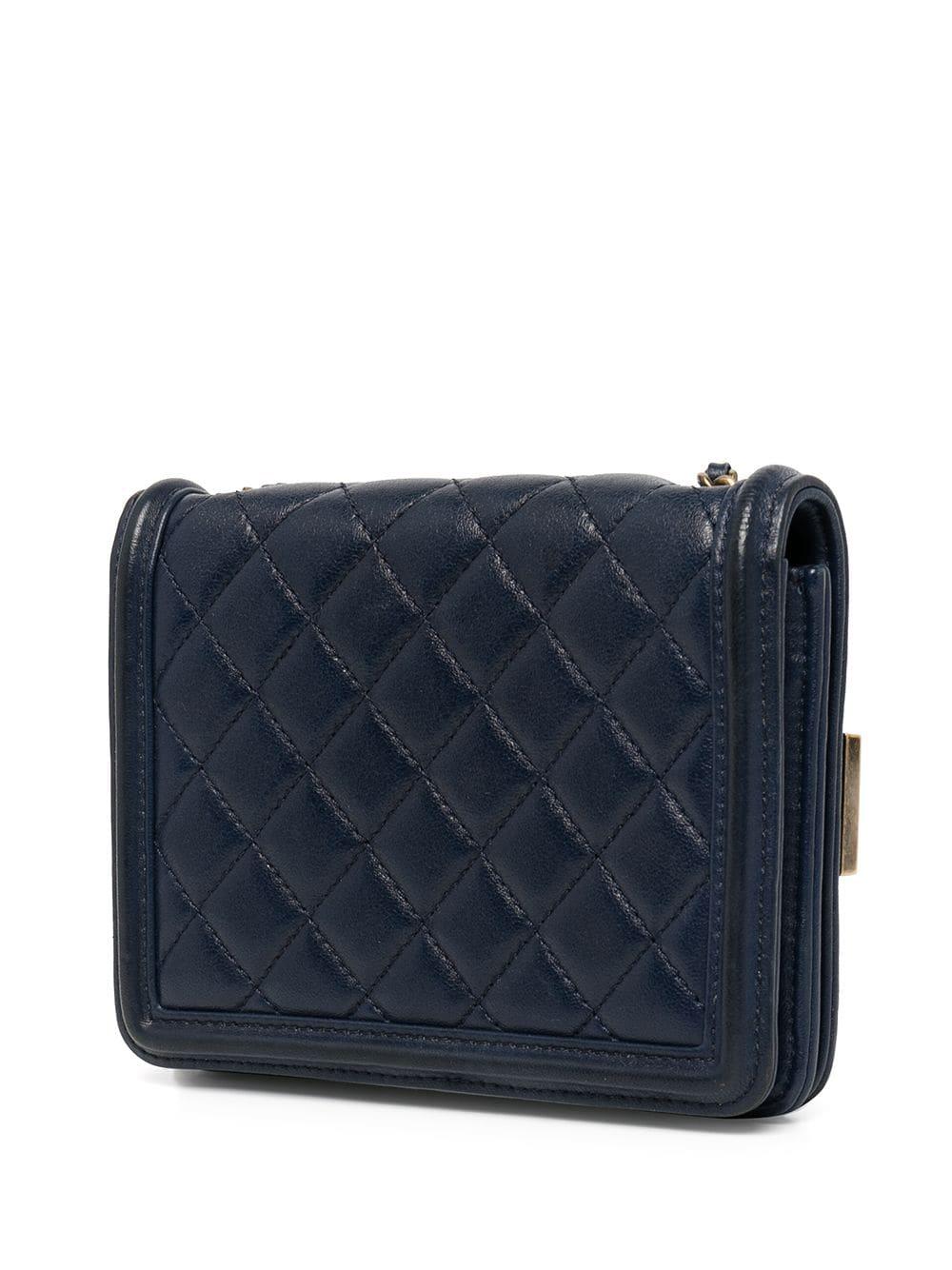 Chanel Handbag Classic Flap Boy Brick Mini Studded Classic Logo CC Navy Blue Bag Unisexe en vente