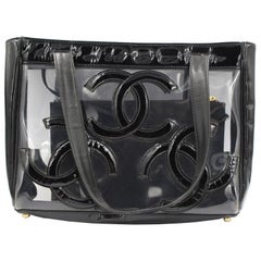 Chanel handbag in black and transparent vinyl.