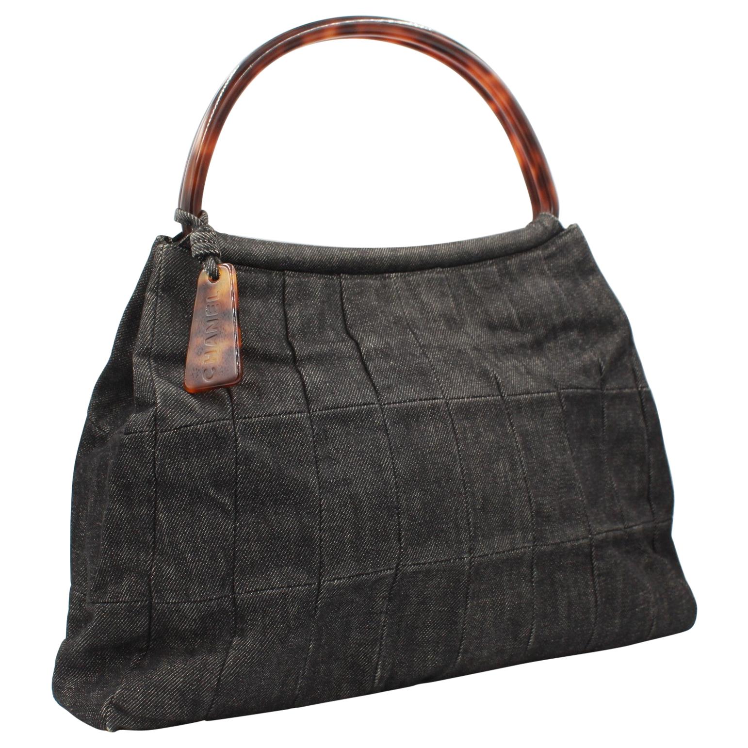 Chanel handbag in grey denim For Sale
