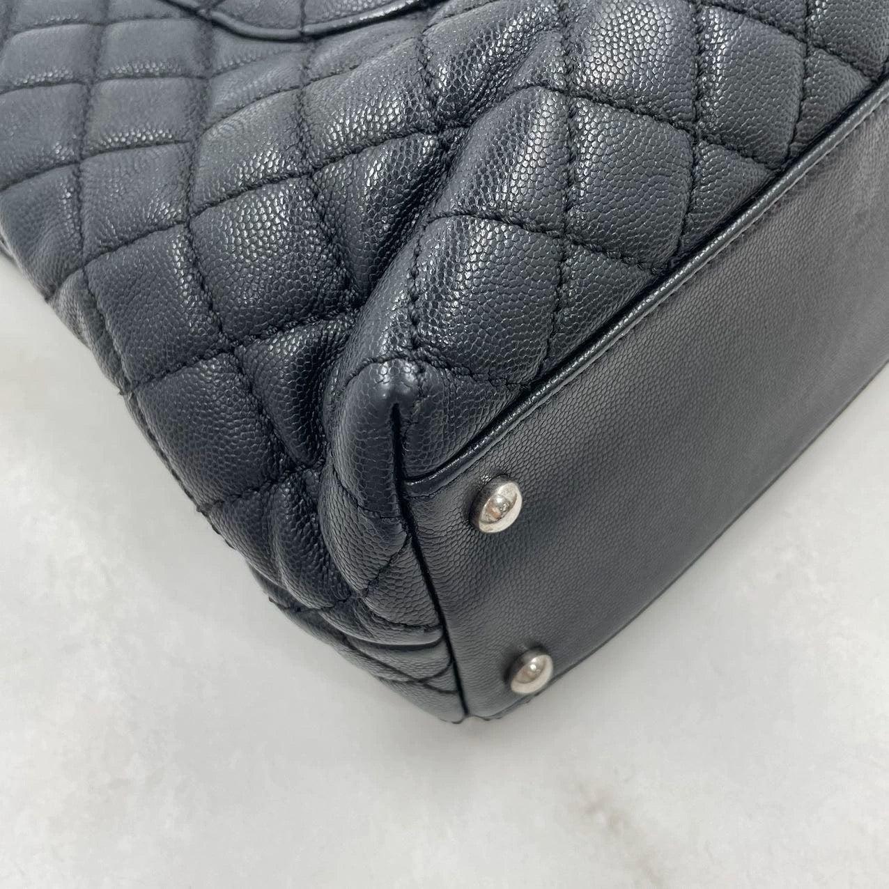 Coco Chanel Poignée Maxi Noir Cuir Caviar Bourgogne Lézard Poignée Argent 32cm 6