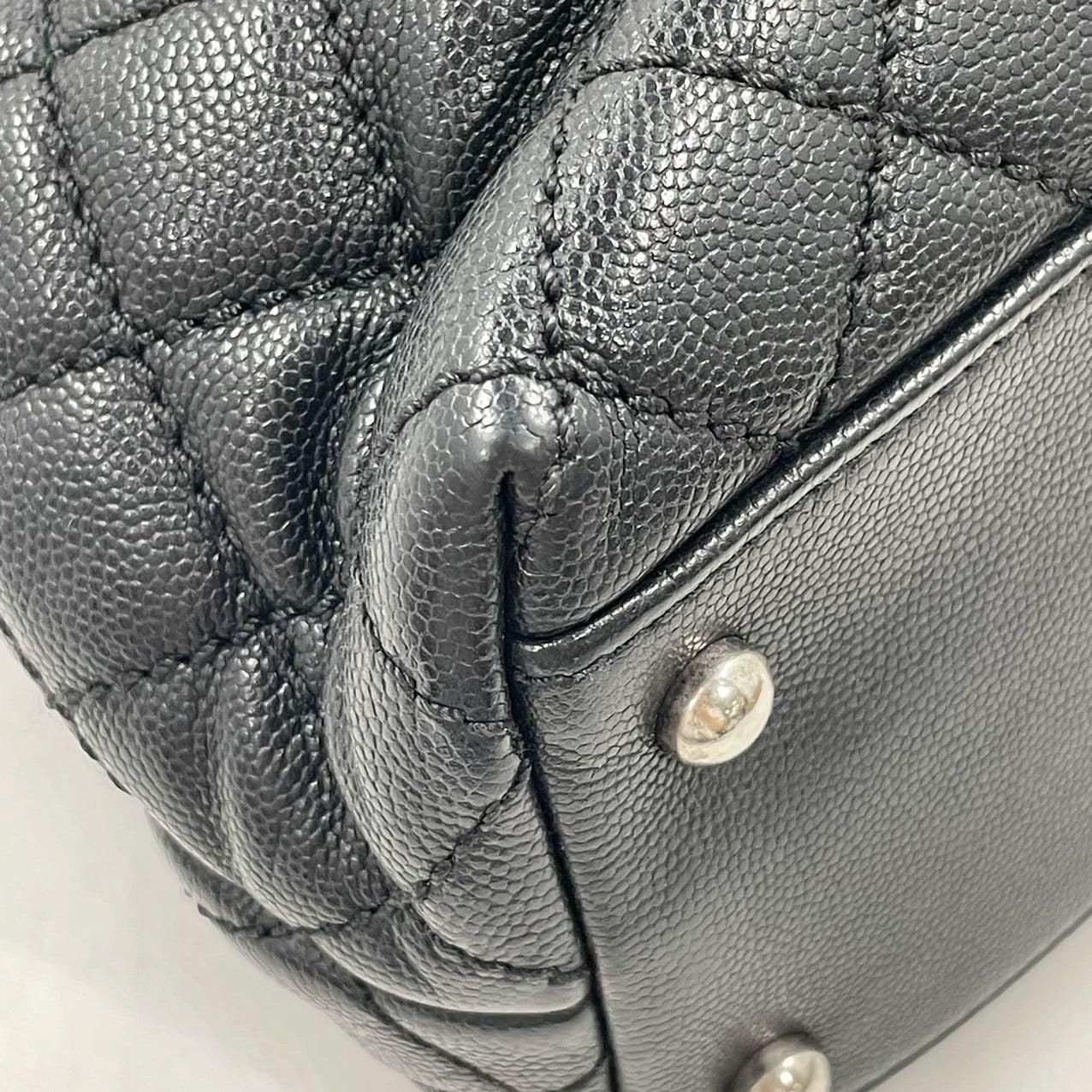 Coco Chanel Poignée Maxi Noir Cuir Caviar Bourgogne Lézard Poignée Argent 32cm 7