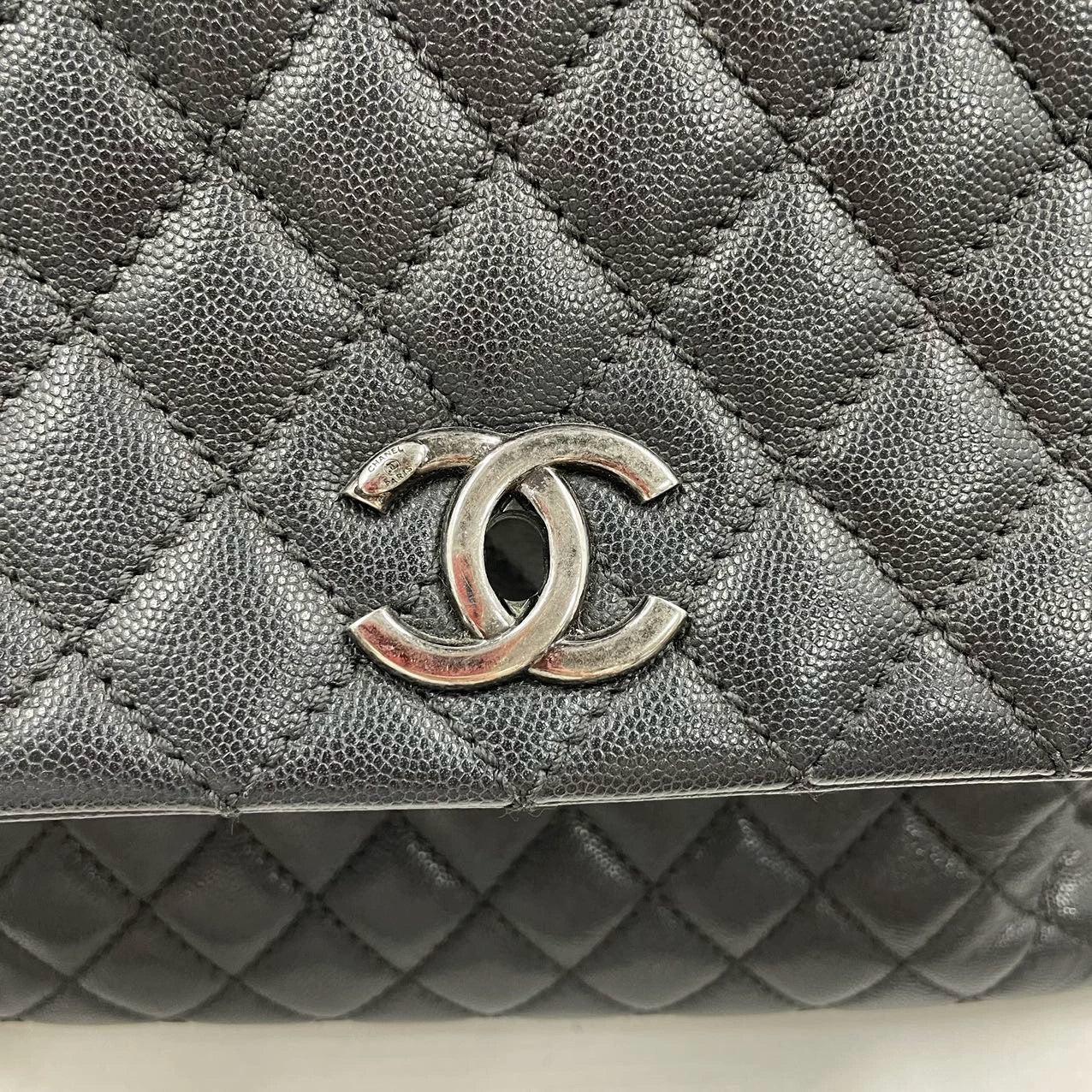 Coco Chanel Poignée Maxi Noir Cuir Caviar Bourgogne Lézard Poignée Argent 32cm 10