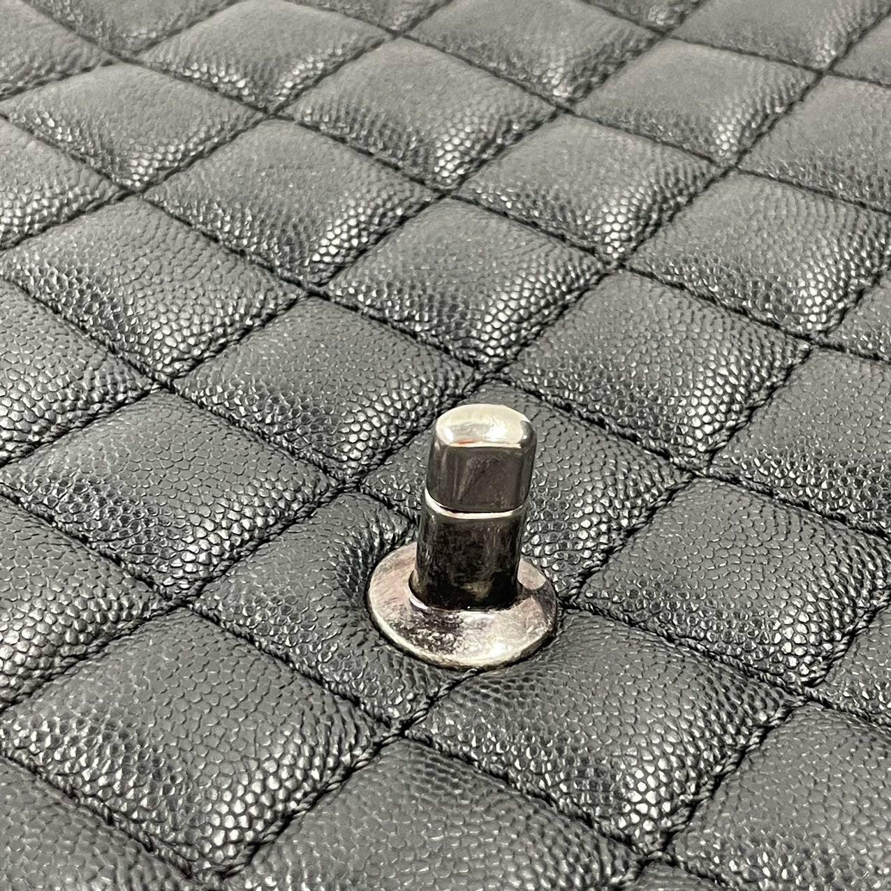 Coco Chanel Poignée Maxi Noir Cuir Caviar Bourgogne Lézard Poignée Argent 32cm 12
