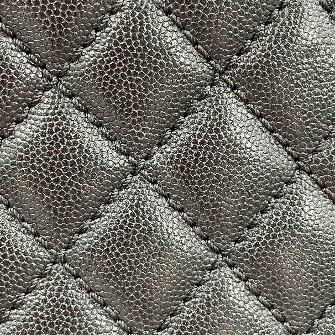Coco Chanel Poignée Maxi Noir Cuir Caviar Bourgogne Lézard Poignée Argent 32cm 13