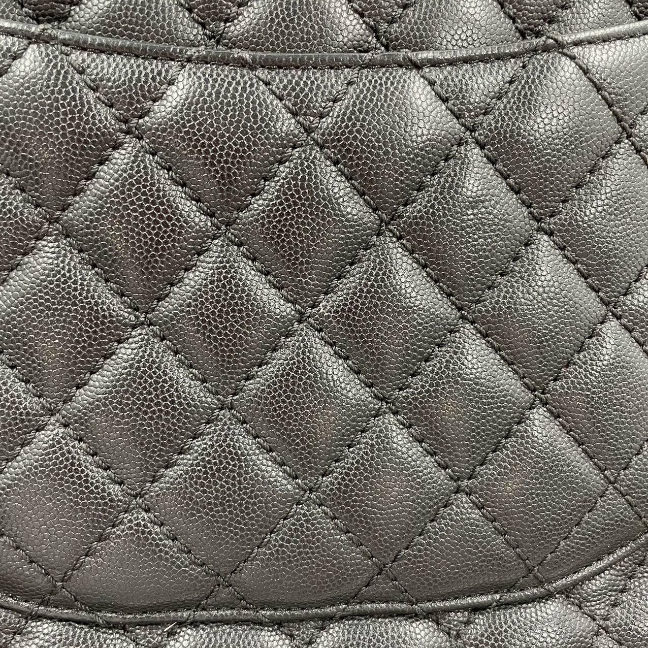 Coco Chanel Poignée Maxi Noir Cuir Caviar Bourgogne Lézard Poignée Argent 32cm 14