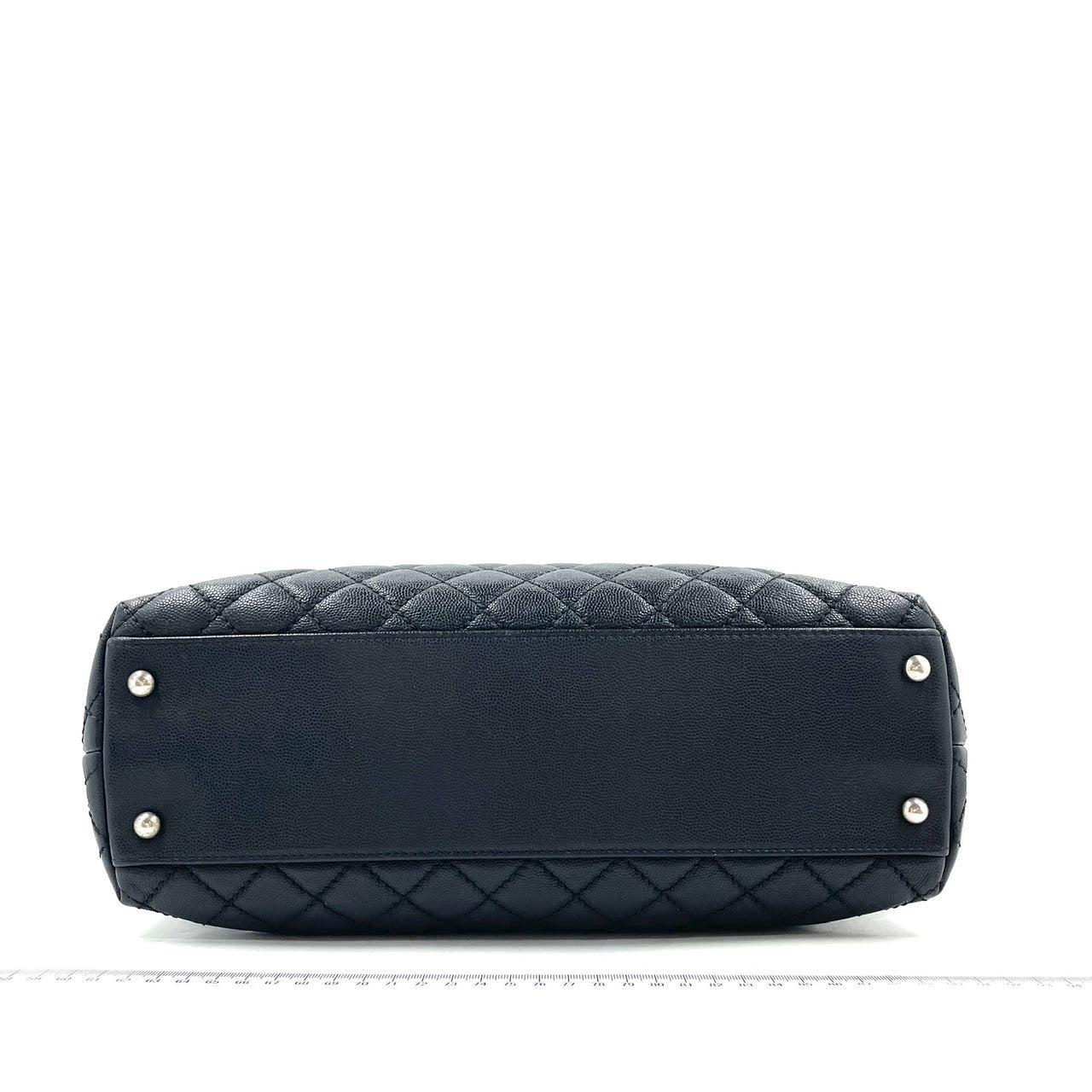  Coco Chanel Poignée Maxi Noir Cuir Caviar Bourgogne Lézard Poignée Argent 32cm Pour femmes 