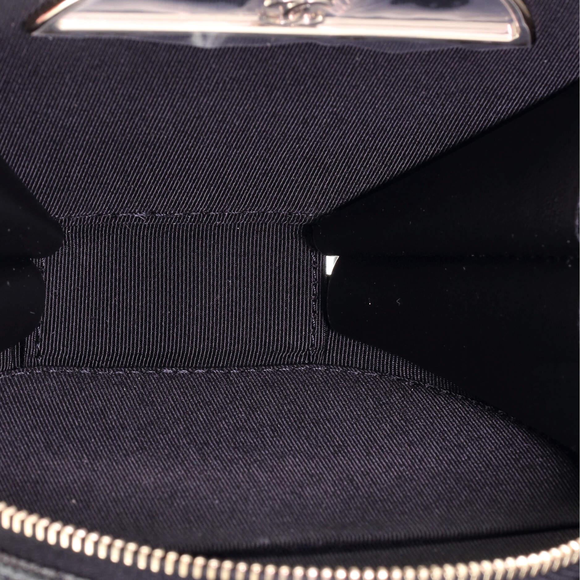 Chanel Handle With Care Round Vanity Case with Chain Quilted Caviar Small In Good Condition In NY, NY
