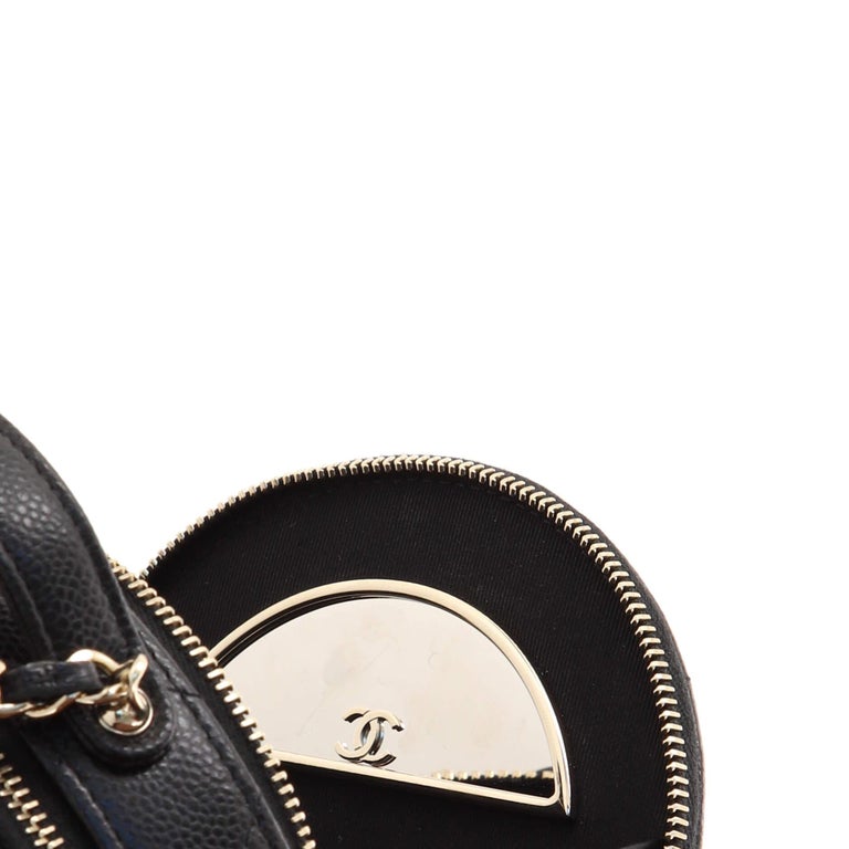 Chanel Handle With Care Round Vanity Case with Chain Quilted Caviar