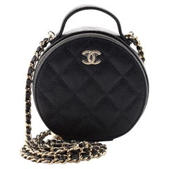 Chanel Handle With Care Round Vanity Case with Chain Quilted Caviar Small