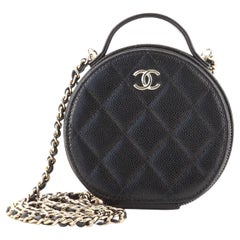 Chanel Handle With Care Round Vanity Case with Chain Quilted Caviar Small