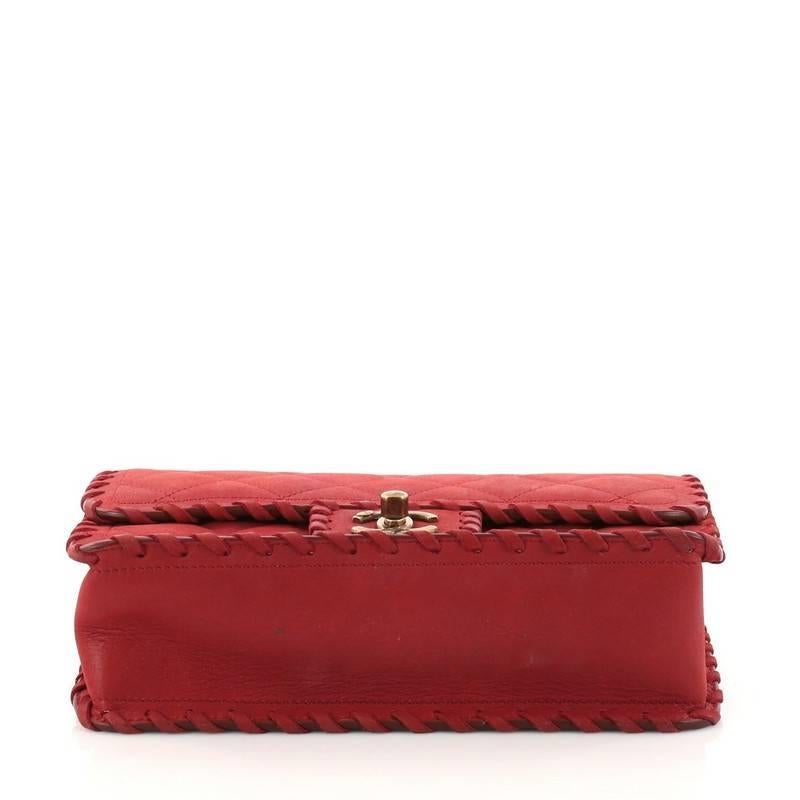 Red Chanel Happy Stitch Flap Bag Quilted Velvet Calfskin Small 