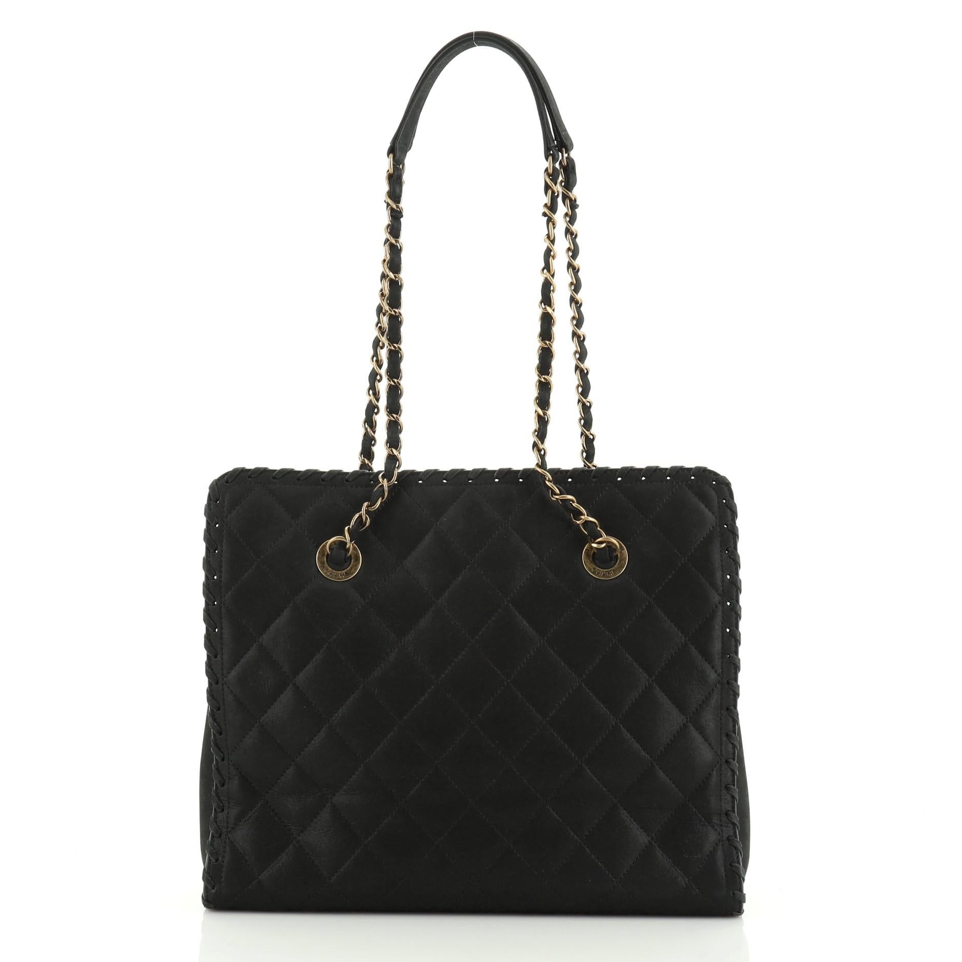 Chanel Happy Stitch Tote Quilted Velvet Calfskin Small In Good Condition In NY, NY