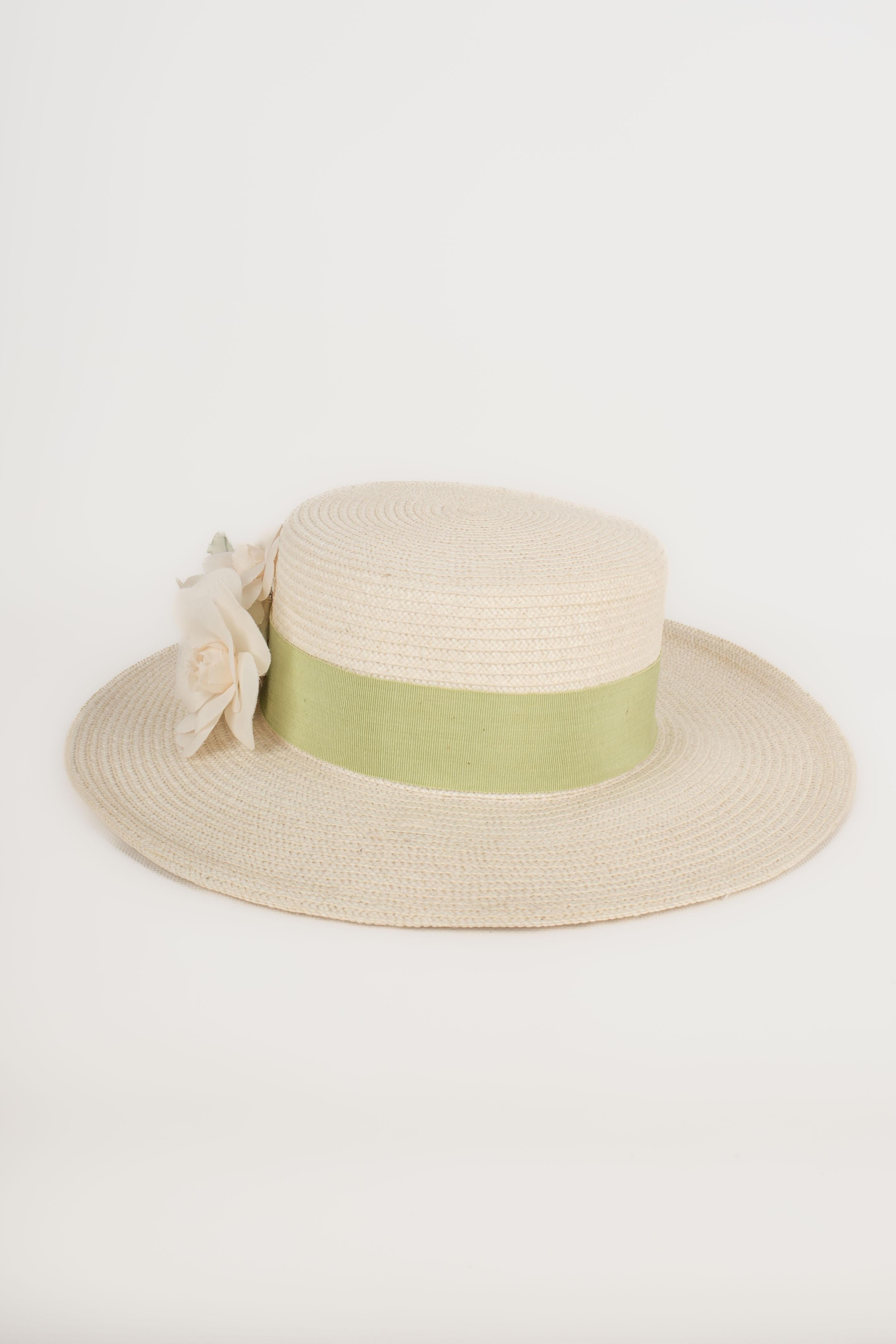 Beige Chanel hat boater-style (Attributed to) For Sale