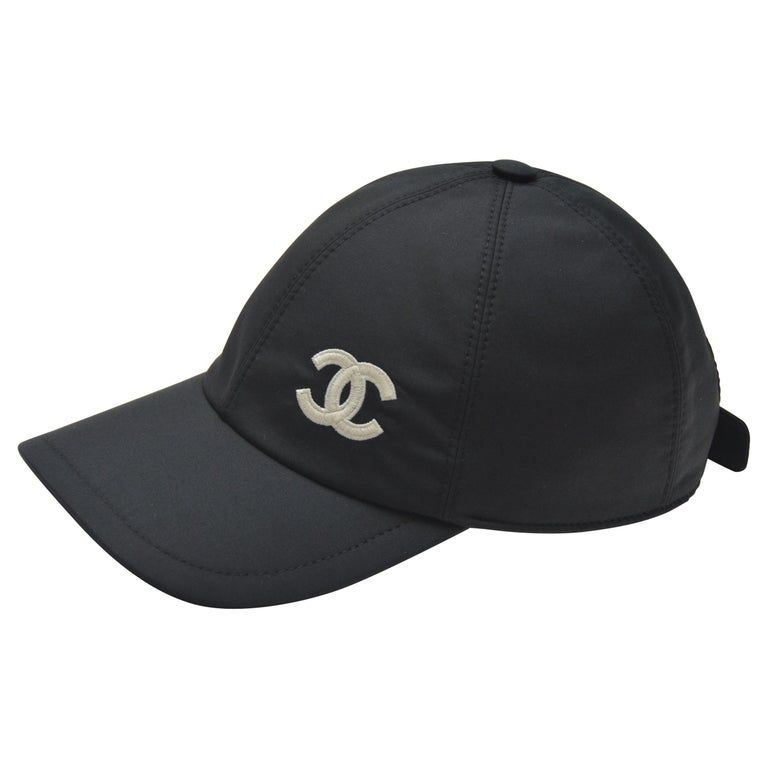CHANEL Baseball Cap Hat Black Lace Floral CC Logo Coco Women's Size M  Authentic
