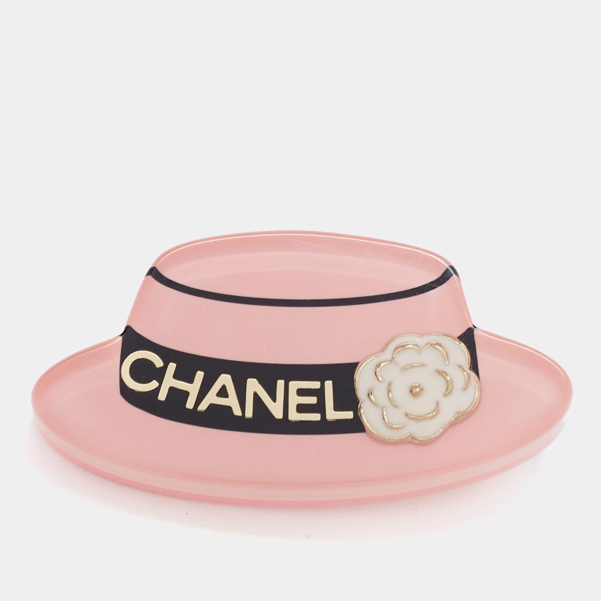 Women's Chanel Hat Resin Gold Tone Brooch