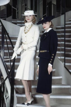 Chanel Haute Couture 1983 Karl Ecru White Gold Belted Tweed Jacket Skirt Suit