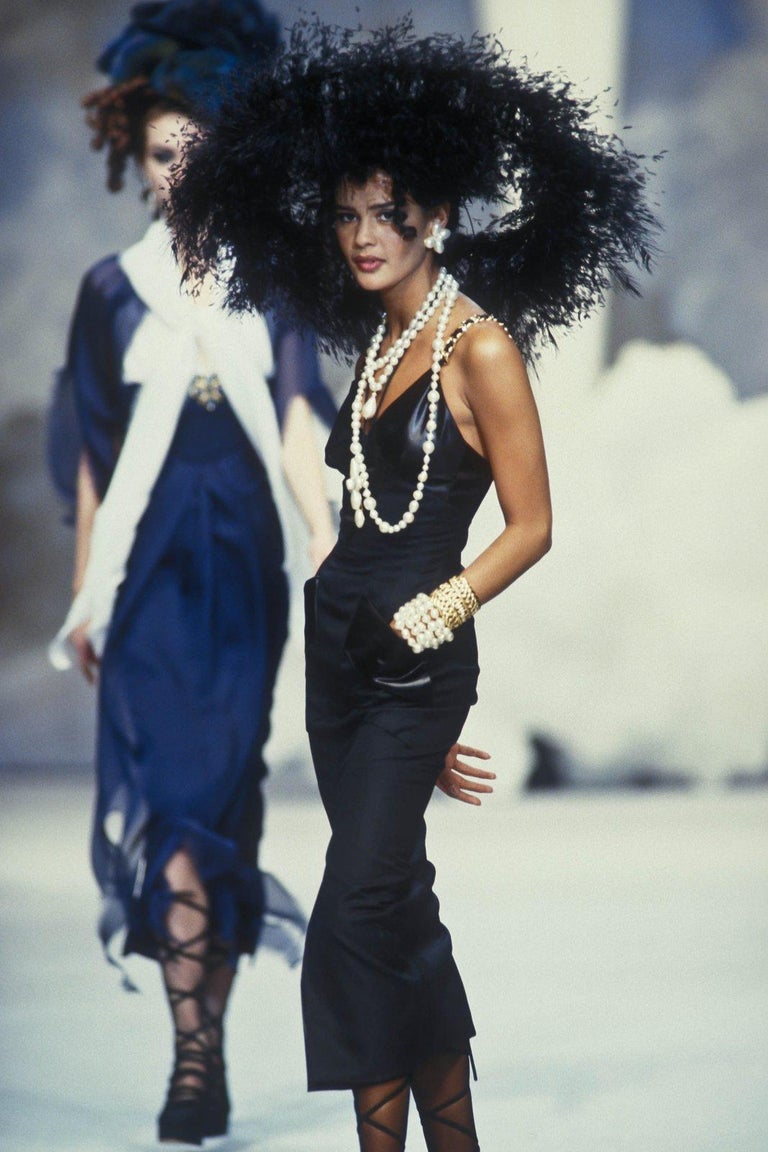 Chanel Haute Couture 1992 Black Wool Dress With Gold Hardware & Front Slit