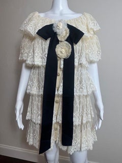 Chanel Haute Couture 2016 Ivory Lace Dress, Camellia Bow & Pearl Button (Sz 34)