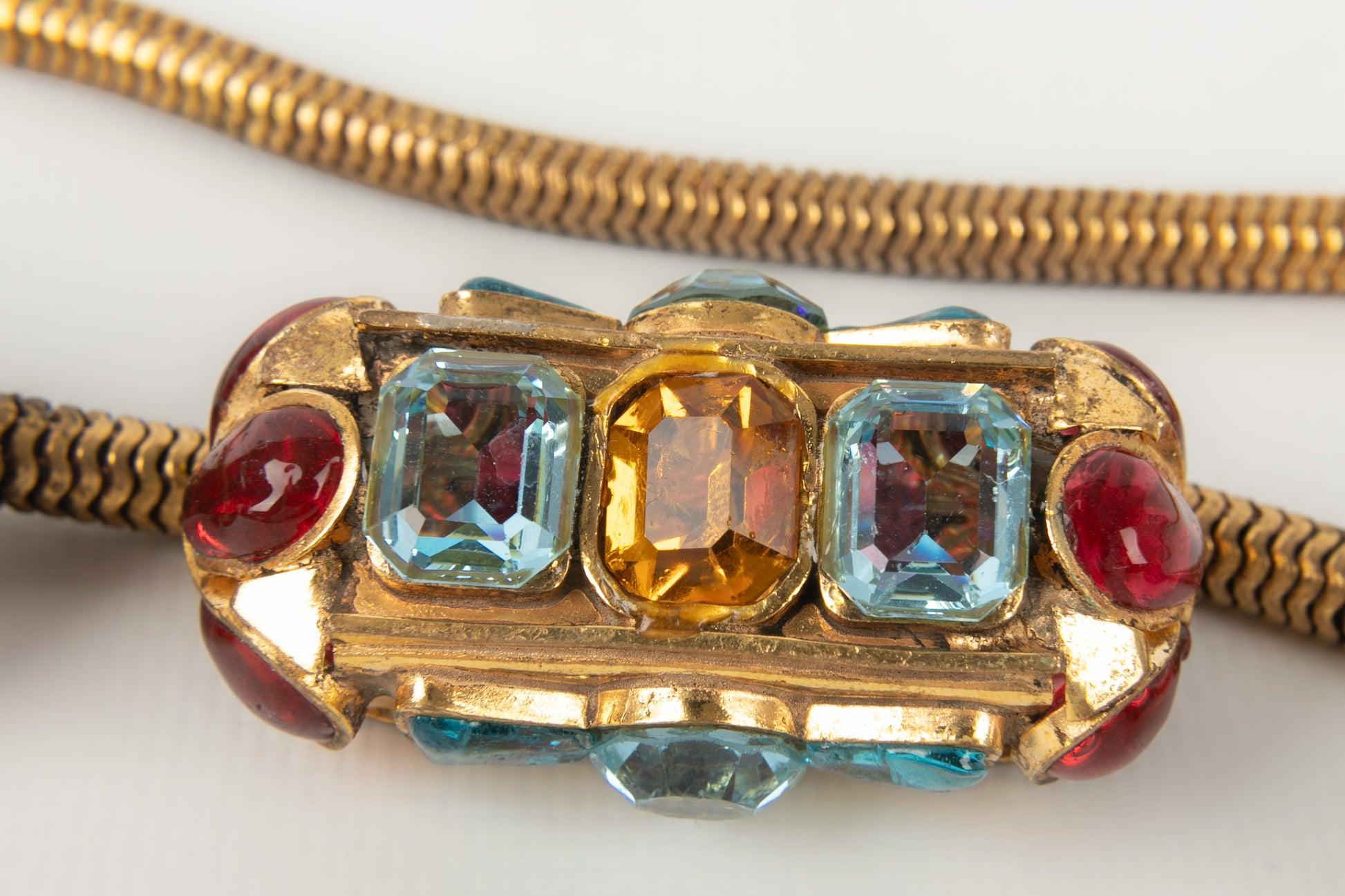 Chanel Haute Couture Belt/ Necklace with Rhinestones, Pink and Blue Glass Paste For Sale 4