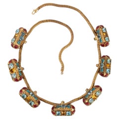 Chanel Haute Couture Belt/ Necklace with Rhinestones, Pink and Blue Glass Paste