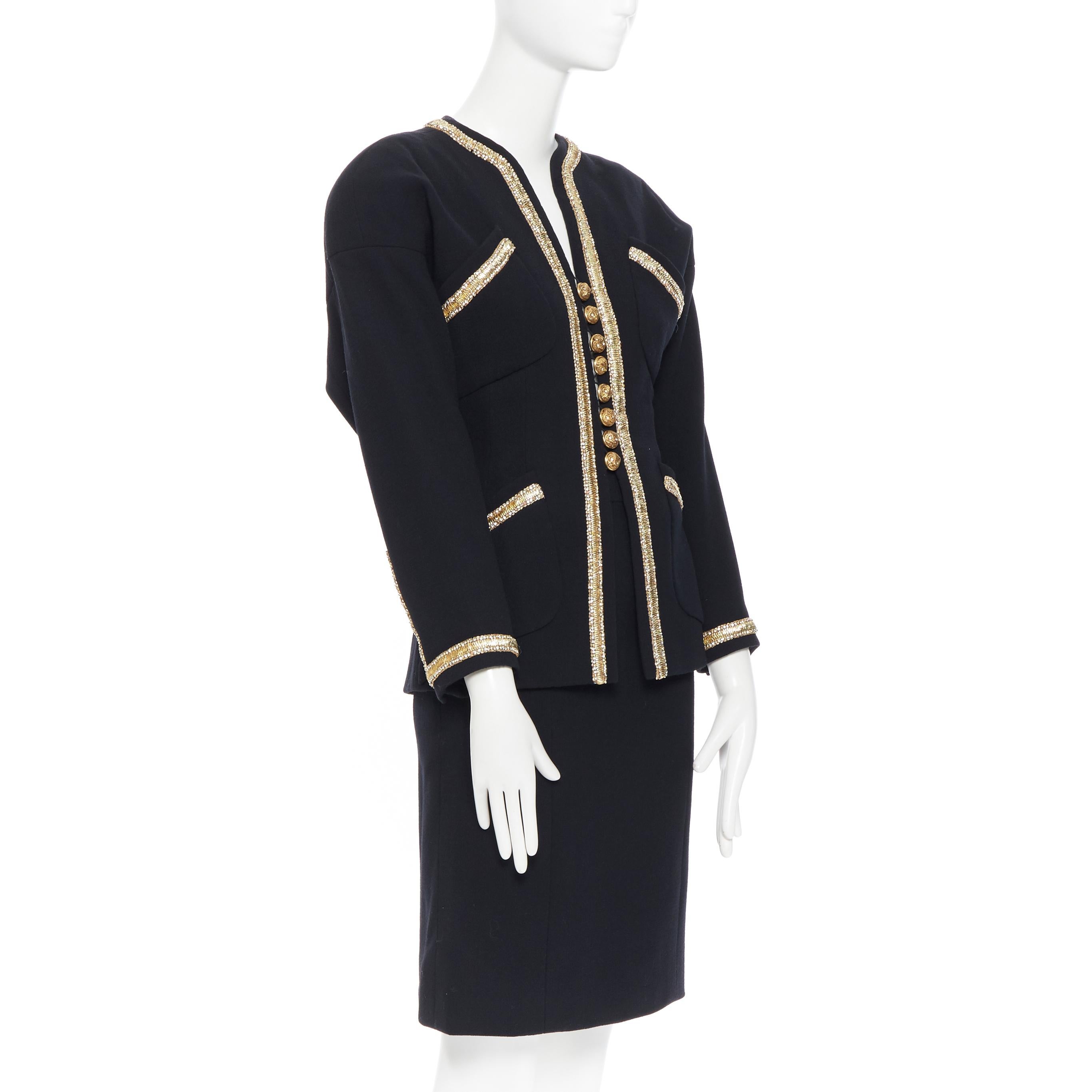 Women's CHANEL HAUTE COUTURE black crystal bead embellished 4 pocket jacket skirt suit