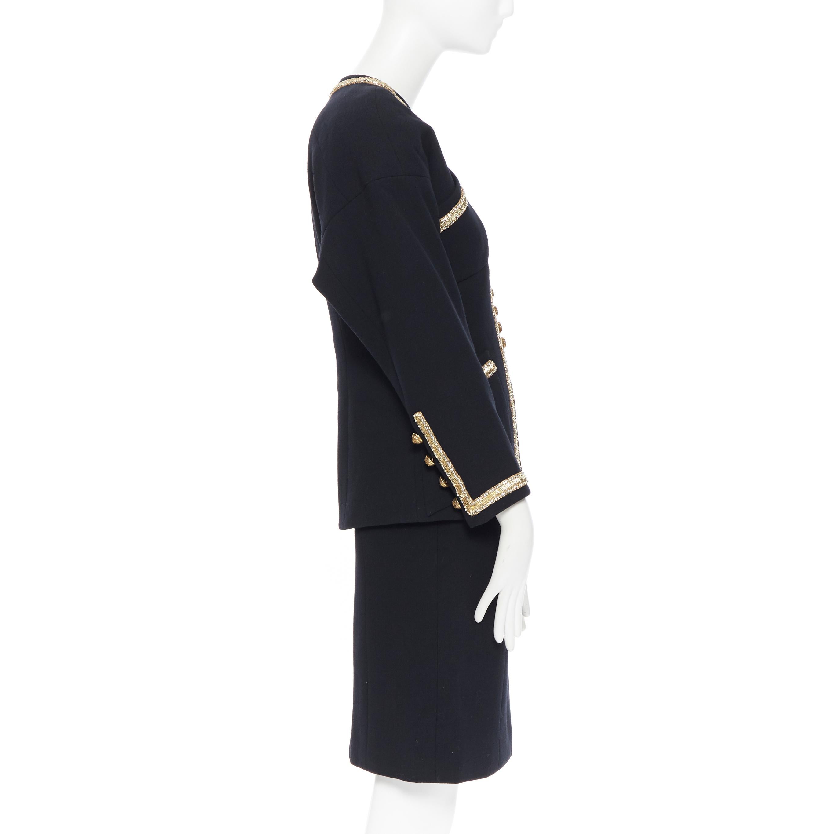 CHANEL HAUTE COUTURE black crystal bead embellished 4 pocket jacket skirt suit 1