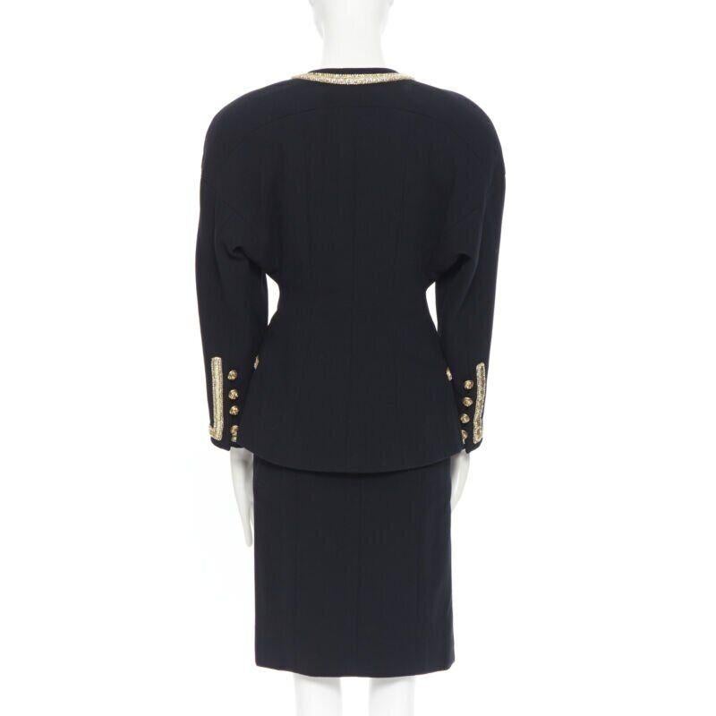 Women's CHANEL HAUTE COUTURE black crystal bead embellished 4 pocket jacket skirt suit