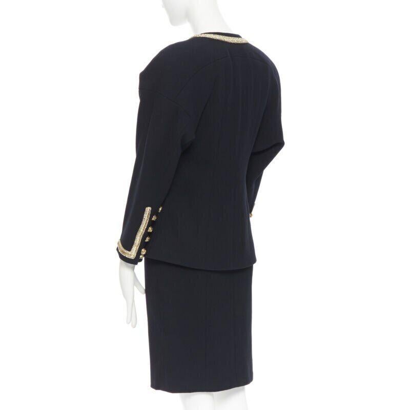CHANEL HAUTE COUTURE black crystal bead embellished 4 pocket jacket skirt suit 1