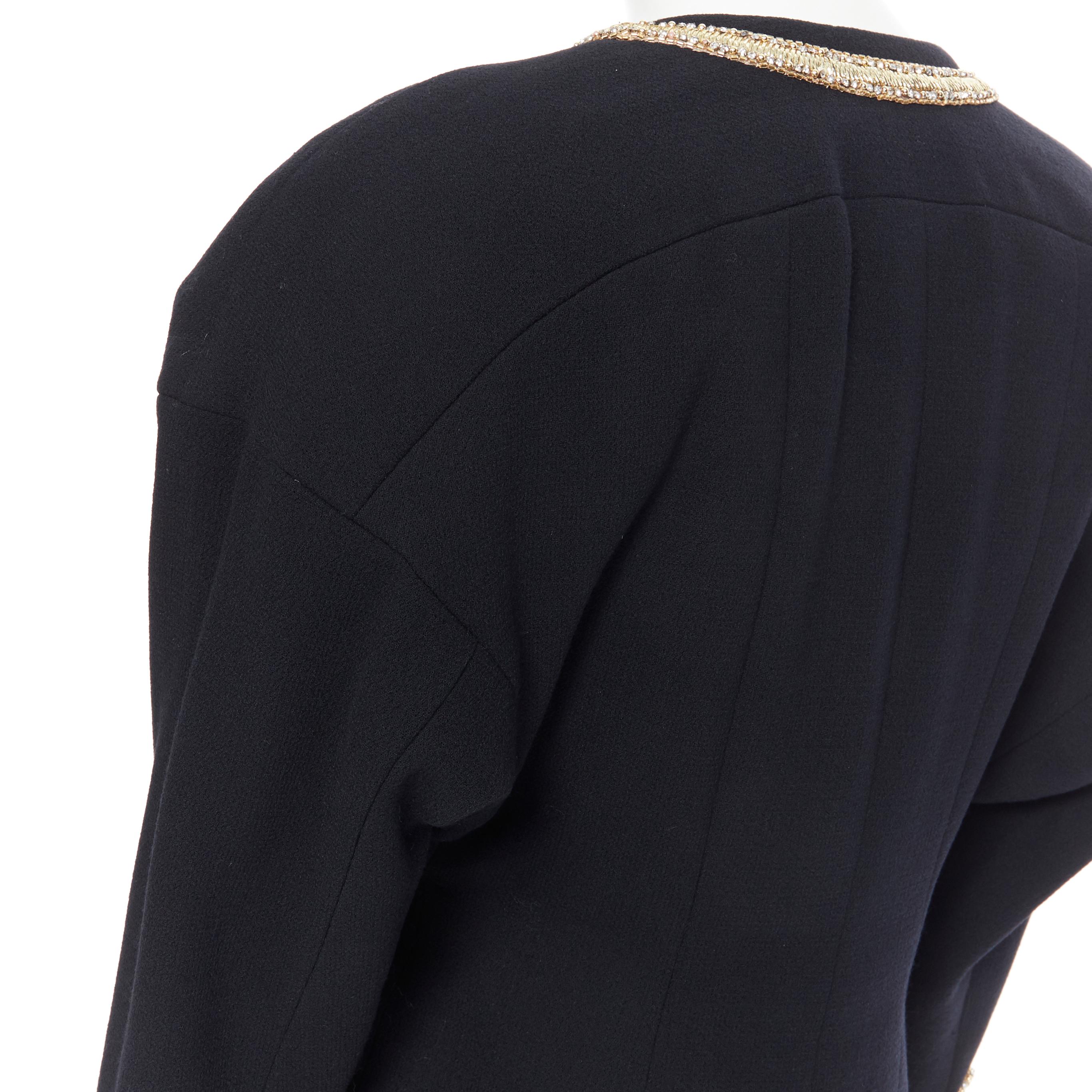 CHANEL HAUTE COUTURE black crystal bead embellished 4 pocket jacket skirt suit 4