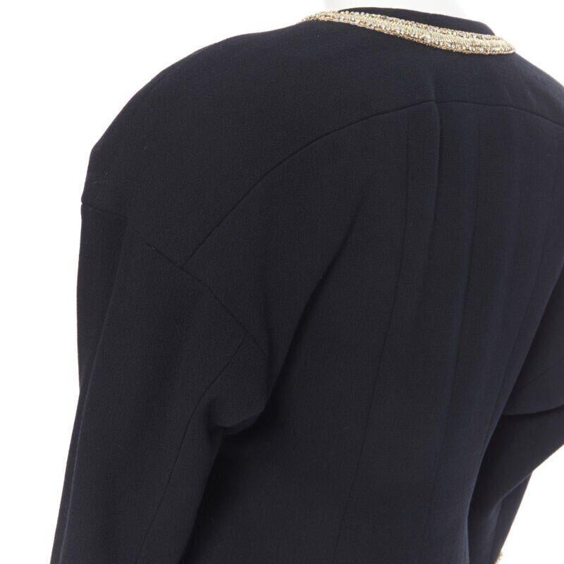 CHANEL HAUTE COUTURE black crystal bead embellished 4 pocket jacket skirt suit 2