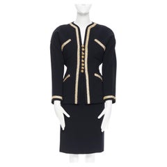 CHANEL HAUTE COUTURE Schwarzer, perlenbesetzter, mit 4 Taschen verzierter Jackenrock