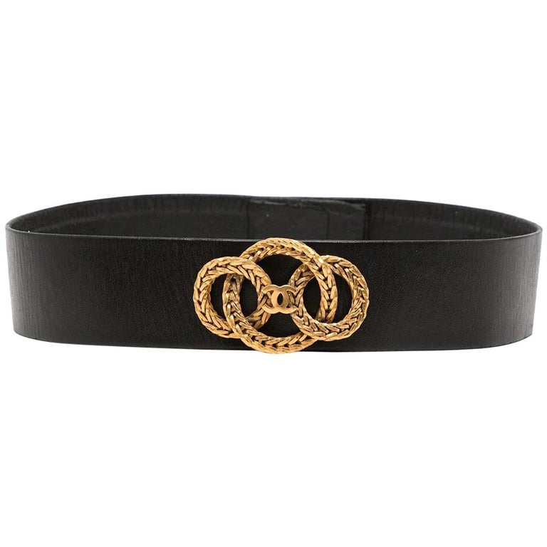 Cintura Chanel Haute Couture nera con dettaglio CC intrecciato in vendita  su 1stDibs