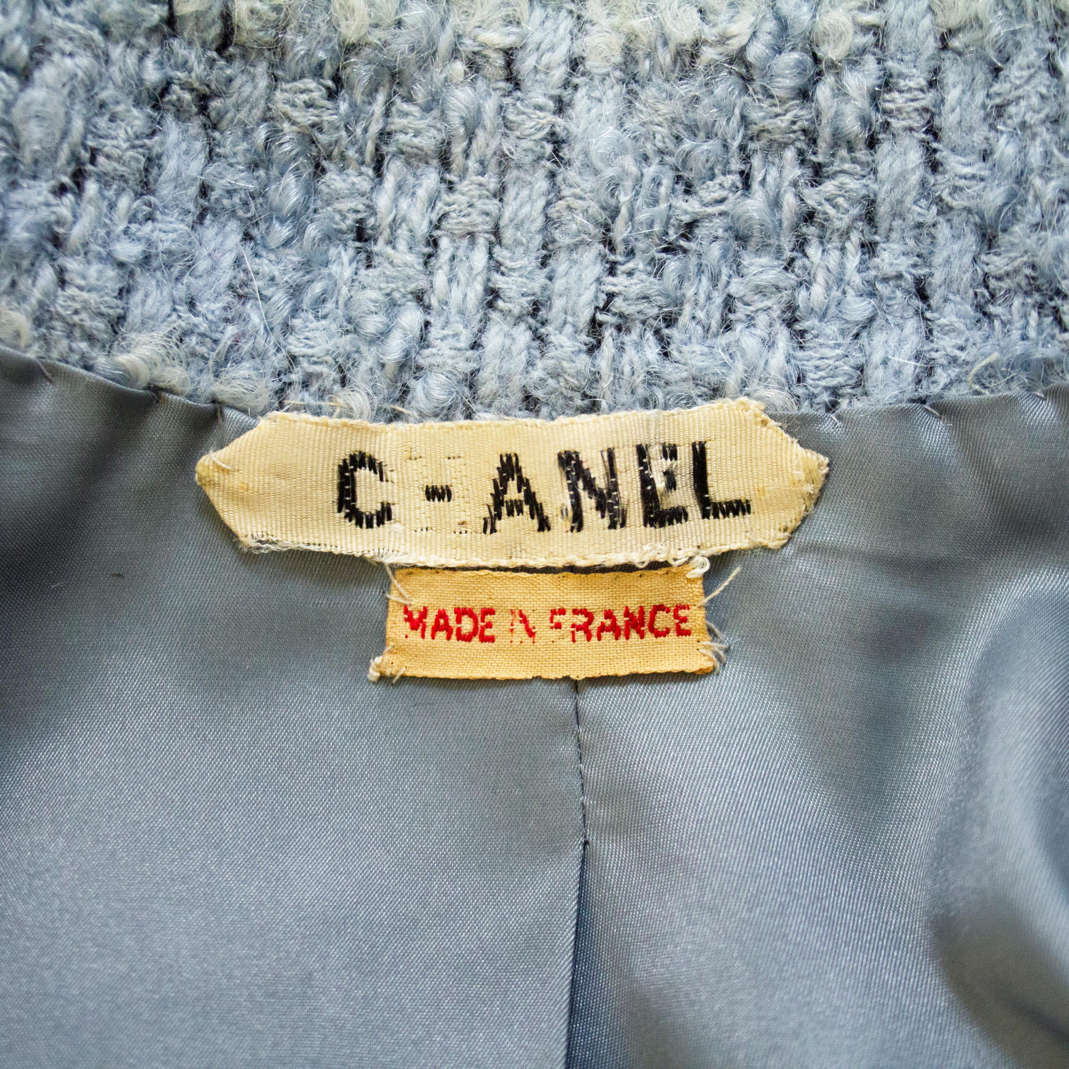 Chanel Haute Couture Blue Tweed Skirt Suit In Good Condition In Toronto, Ontario
