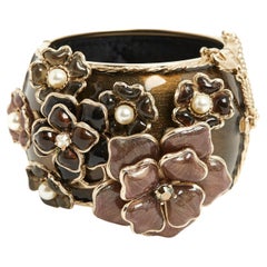 Chanel Haute Couture Bracelet Cuff glass camelia, fancy pearls and diamonds