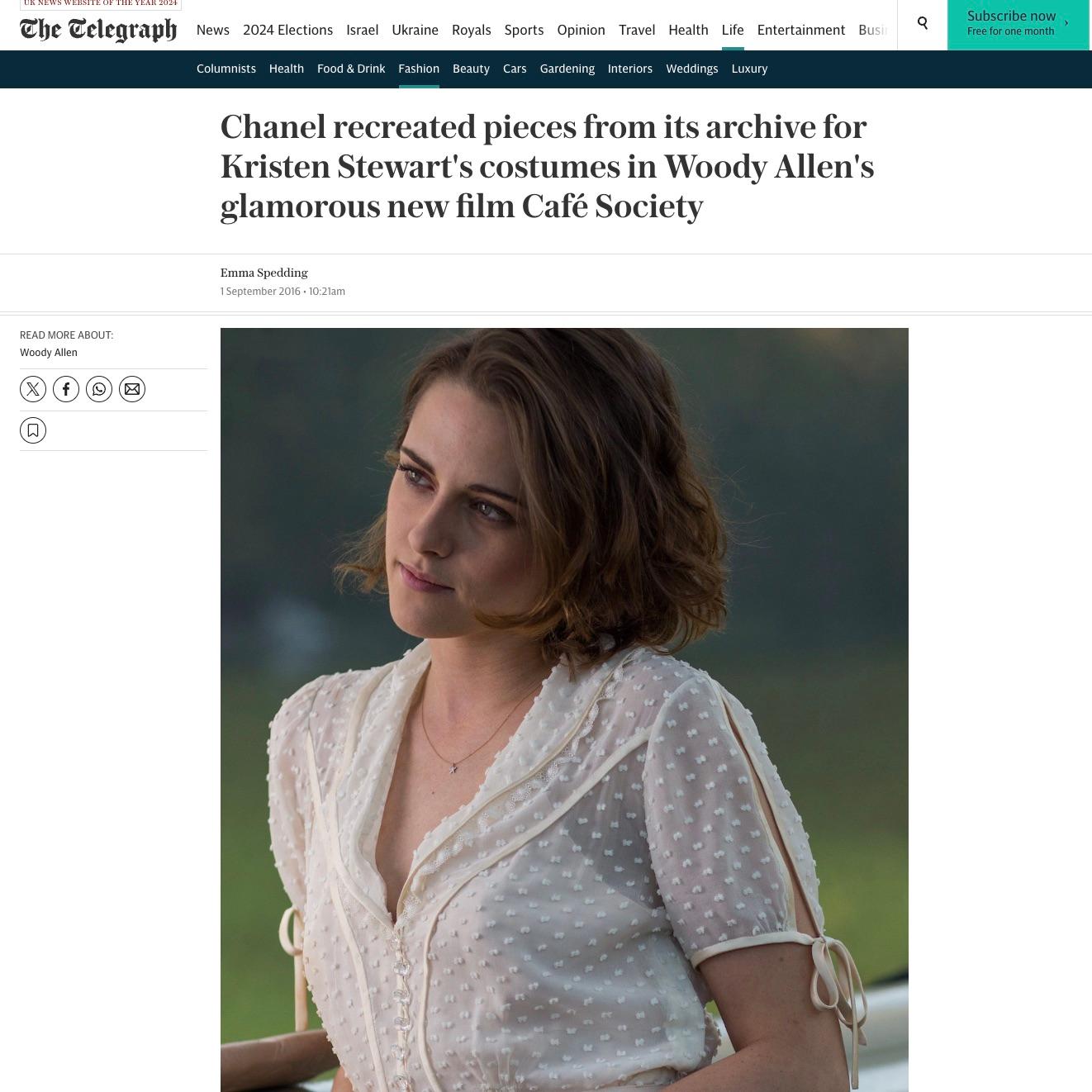 Introducing a one-of-a-kind dress crafted by the House of Chanel for the movie Café Society, starring Kristen Stewart! This exquisite piece is a meticulous recreation from the 1920s Chanel archives, embodying the timeless elegance of that era. The
