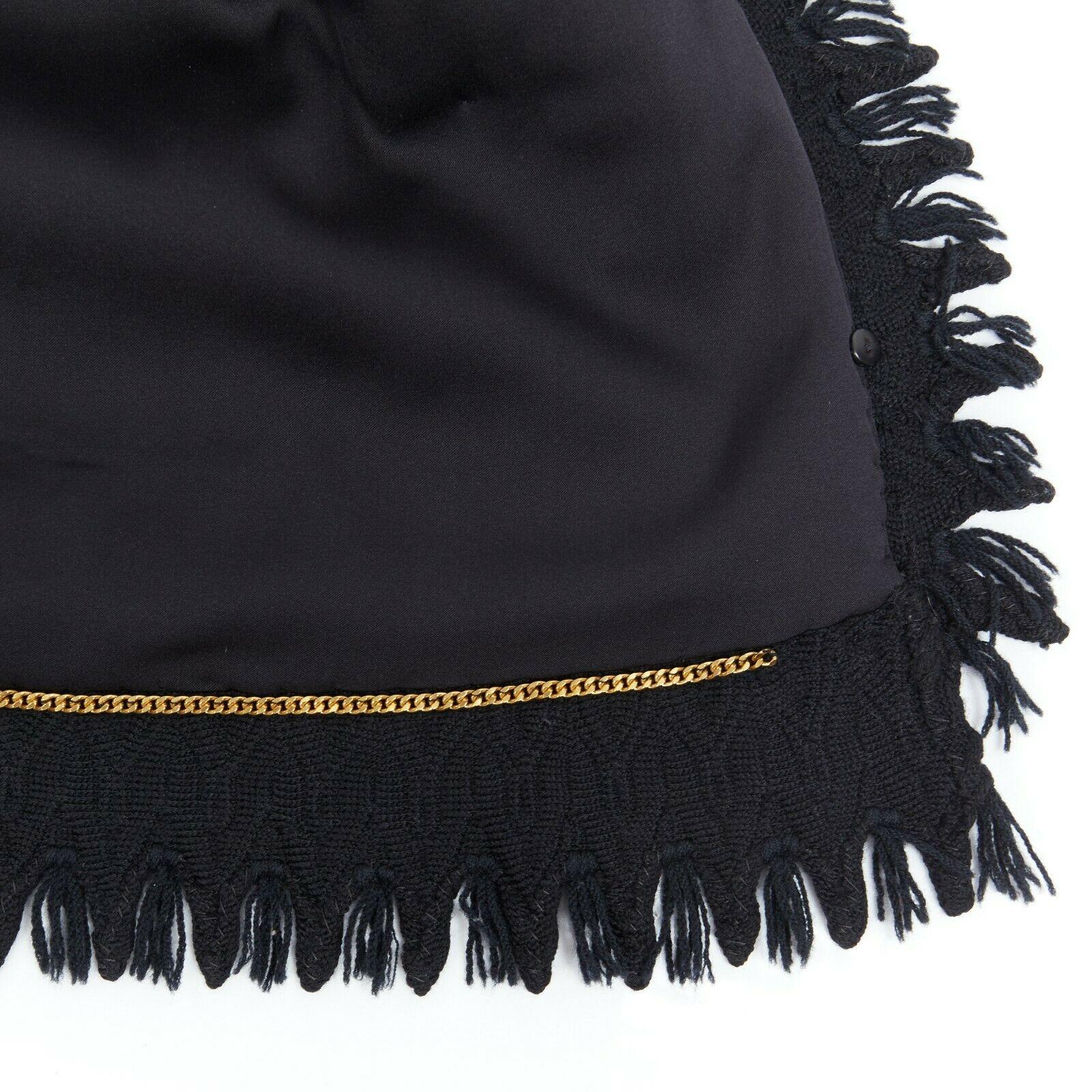 CHANEL HAUTE COUTURE chevron knit gold button high neck fray little black jacket 4