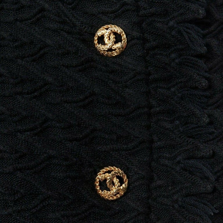 CHANEL HAUTE COUTURE chevron knit gold button high neck fray little ...