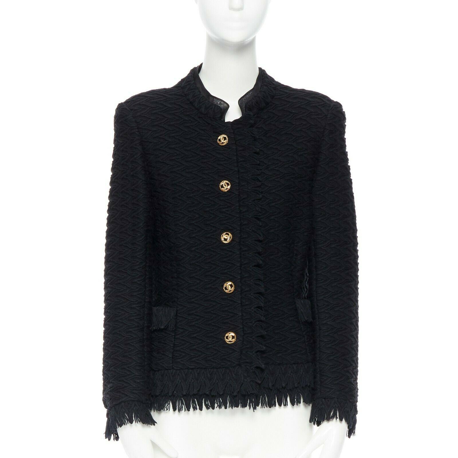 chanel black jacket with gold buttons