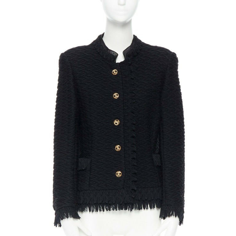 CHANEL lined Riders Jacket / 38 / Wool / WHT / Matrasse Quilt / Coco Button  / Secast