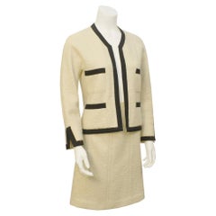 Vintage Chanel Haute Couture Cream Boucle Jacket and Skirt