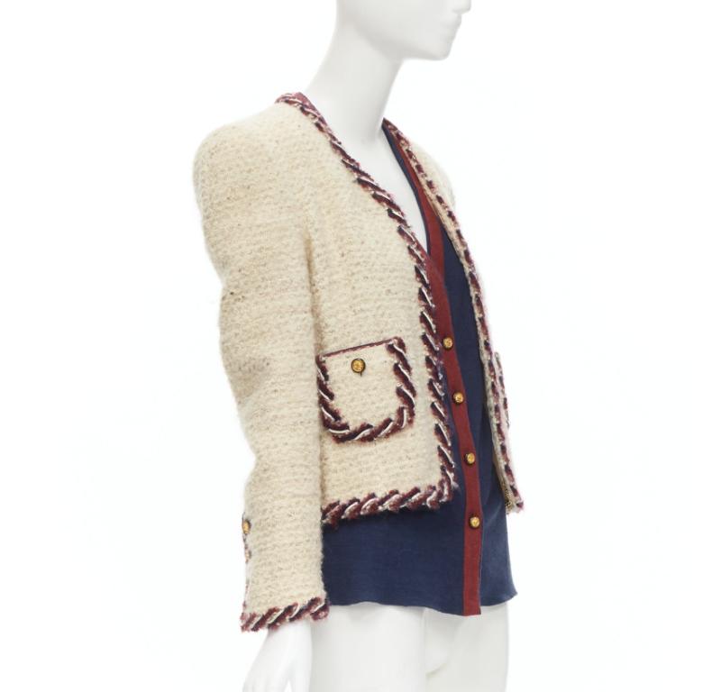 CHANEL Haute Couture ecru boucle tweed oval pocket nautical 2 piece jacket FR38 In Good Condition In Hong Kong, NT
