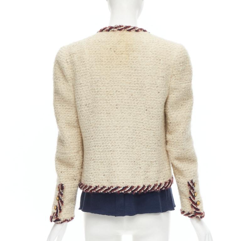 CHANEL Haute Couture ecru boucle tweed oval pocket nautical 2 piece jacket FR38 1