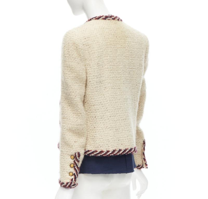 CHANEL Haute Couture ecru boucle tweed oval pocket nautical 2 piece jacket FR38 2